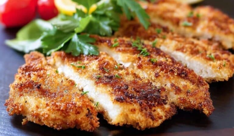 Italian Chicken Cutlets served with herbs and lemon
