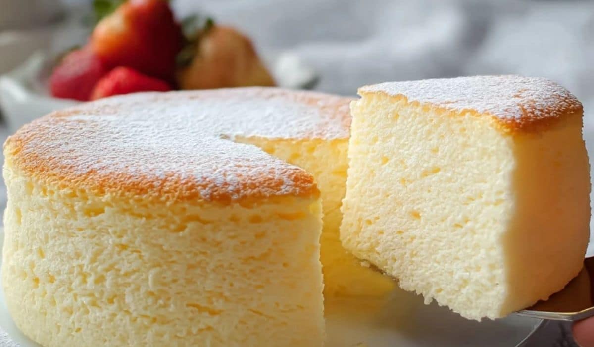 Japanese Cotton Cheesecake dusted with powdered sugar