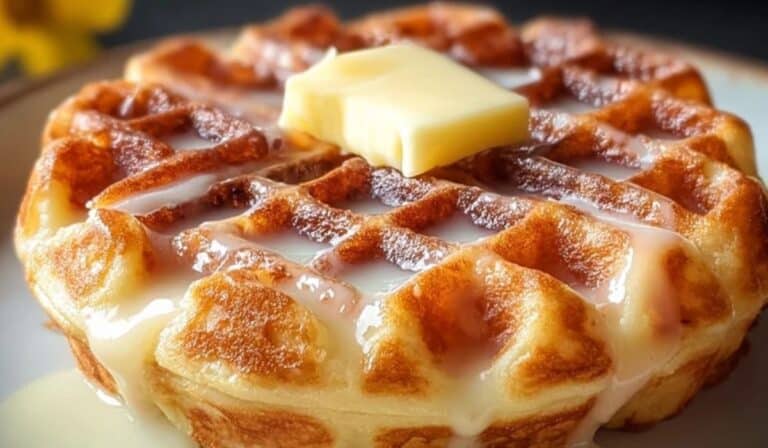 Low Carb Donut Chaffle topped with butter and drizzle