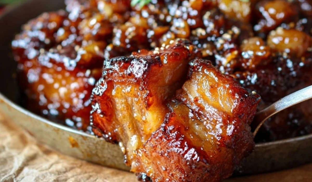 Roasted Honey Garlic Pork glazed and caramelized in a skillet