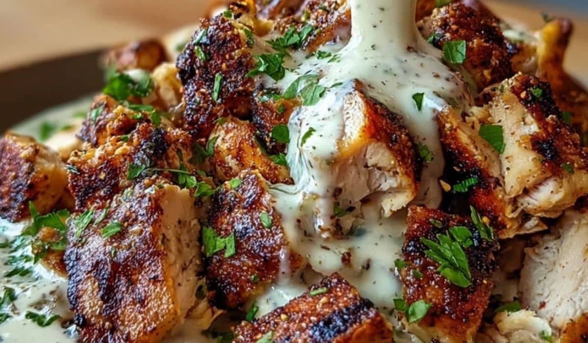 Chicken Shawarma with Creamy Garlic Sauce served hot and garnished with parsley
