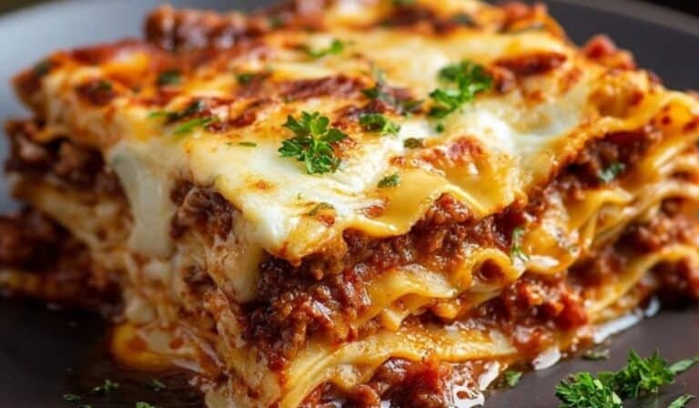 Quick Classic Lasagna served hot with melted cheese and parsley