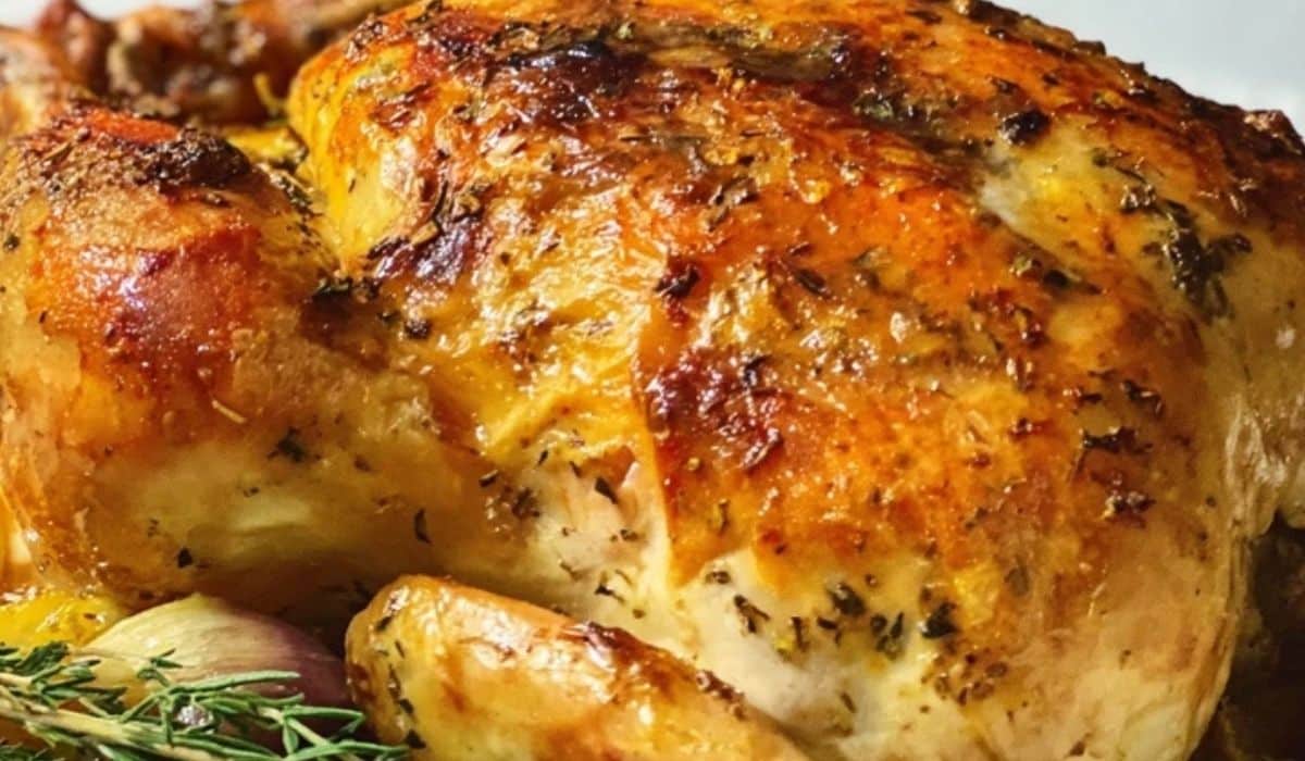 Lemon Stuffed Whole Chicken with Crispy Skin and Fresh Herbs