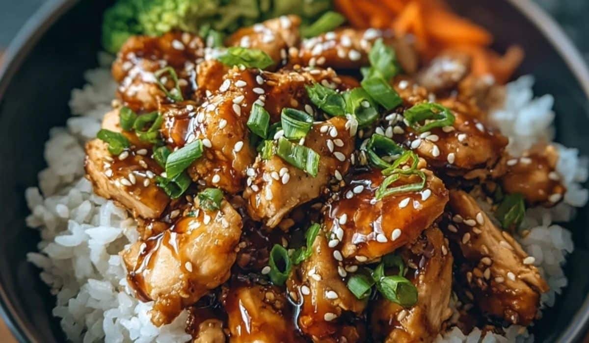 Teriyaki Chicken Rice Bowl with steamed rice and sesame glaze