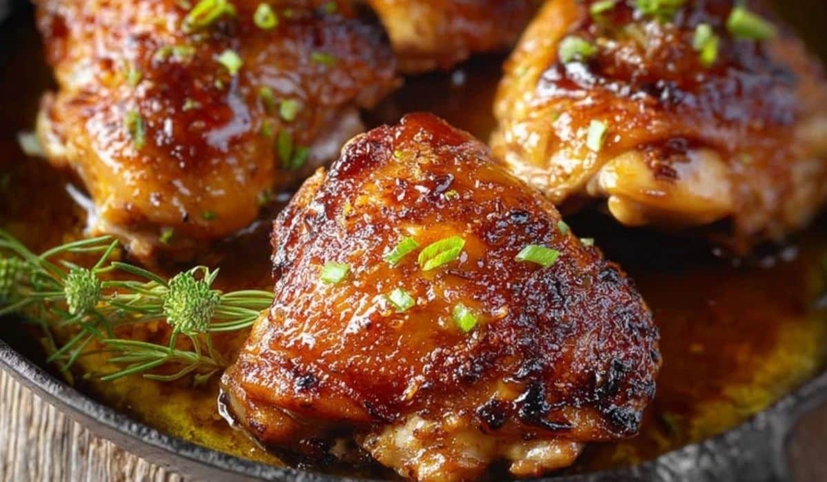 Easy Brown Sugar Glazed Chicken served in cast iron skillet