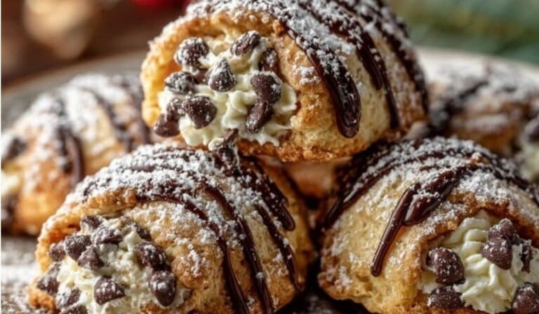 The Best Cannoli Cookies Recipe with mini chocolate chips and chocolate drizzle