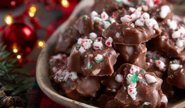 5 Minute Christmas Crock Pot Candy served on holiday dessert table