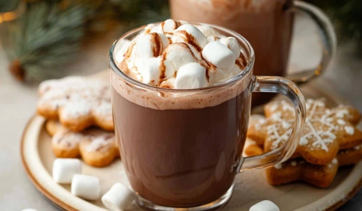 Decadent Slow Cooker Hot Chocolate served in a glass mug