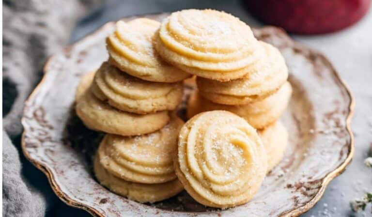 Homemade butter cookies served on a ceramic plate