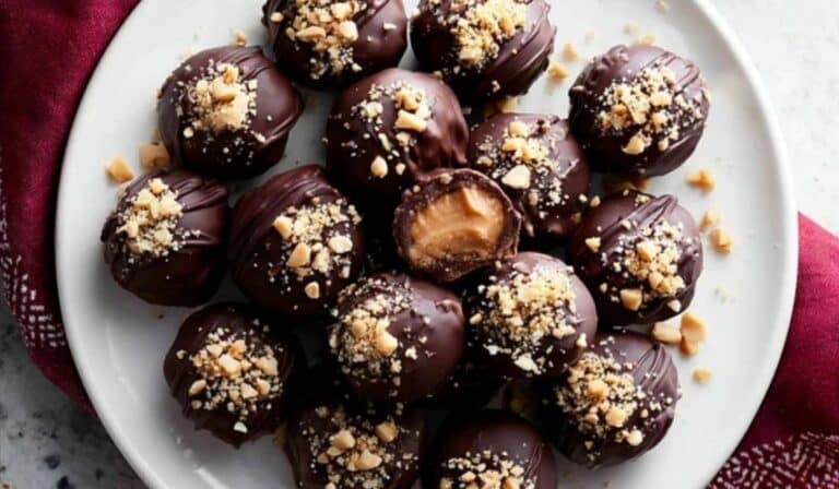 Peanut Butter Balls elegantly served on a dessert tray