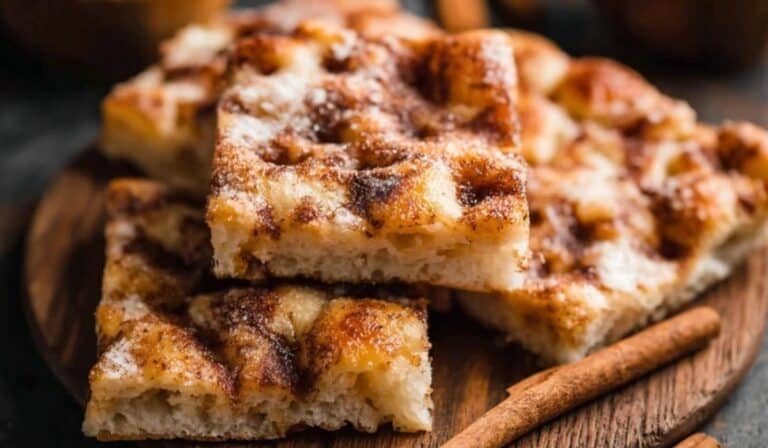 Cinnamon Focaccia served warm on a wooden board