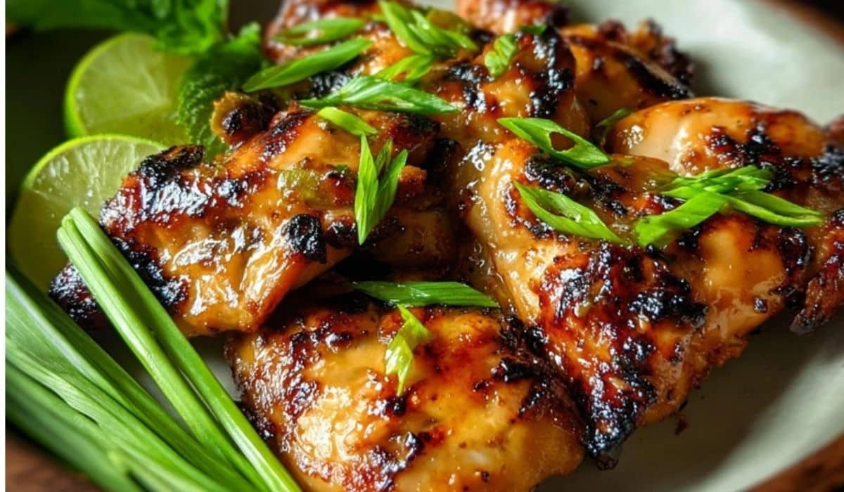 Vietnamese Grilled Chicken served on a rustic wooden platter
