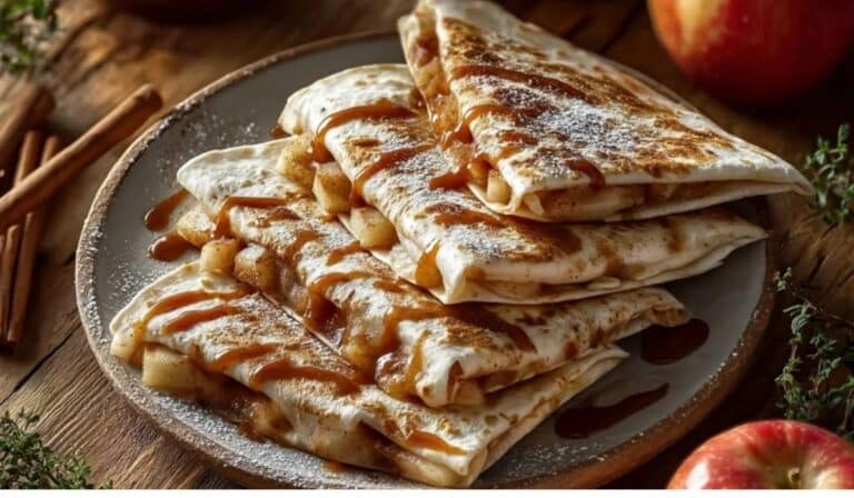 Apple Cinnamon Breakfast Quesadillas served on a rustic breakfast table