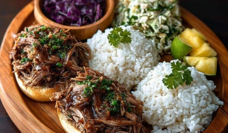 Delish Kalua Pork served Hawaiian-style on banana leaf