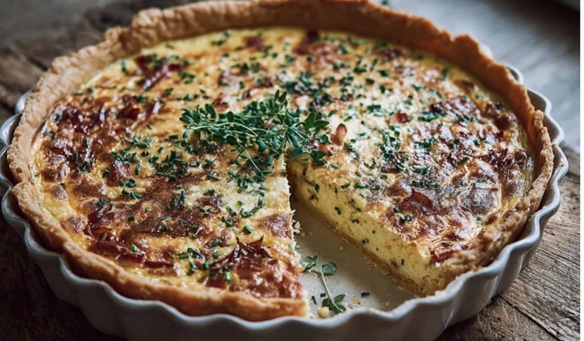 Quiche Lorraine with bacon and Gruyère in a flaky golden crust