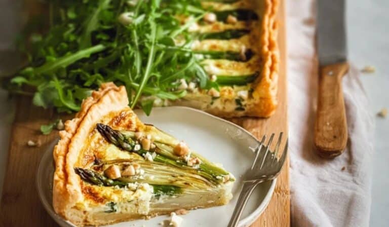 Spring onion tart with flaky puff pastry and creamy ricotta